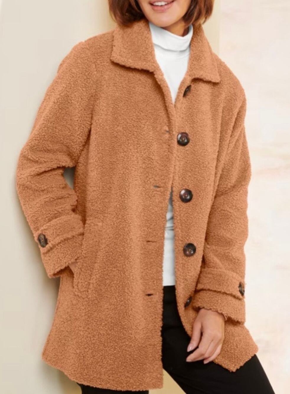 Draper's & Damon's 2X Tan Brown Soft Teddy Sherpa Fleece Button-Up Long Coat NWT